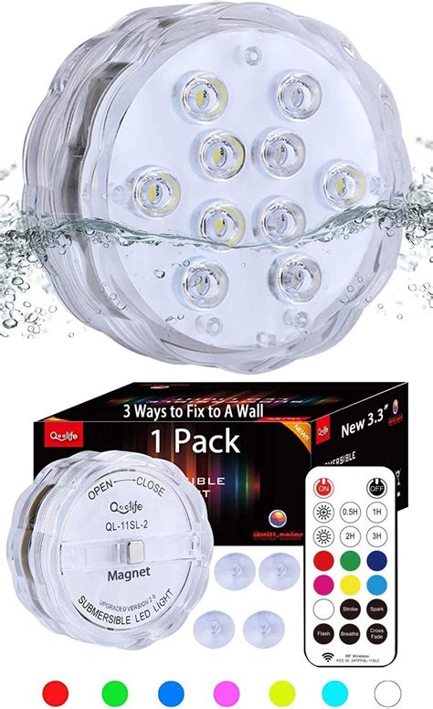 Suction Cup Qoolife Magnetic Rgbw Colorful Submersible Led Light 33 10 Leds Updated Waterproof