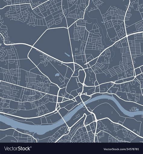 Detailed Map Newcastle Upon Tyne City Linear Vector Image