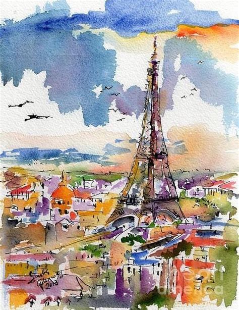 Watercolor Paris Artist Unknown Eiffel Tower Painting Eiffel