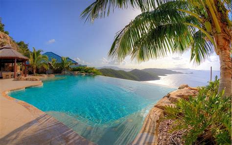 Evening Swimming Pool Palm Trees Resort Sea Beach Reflection Artificial