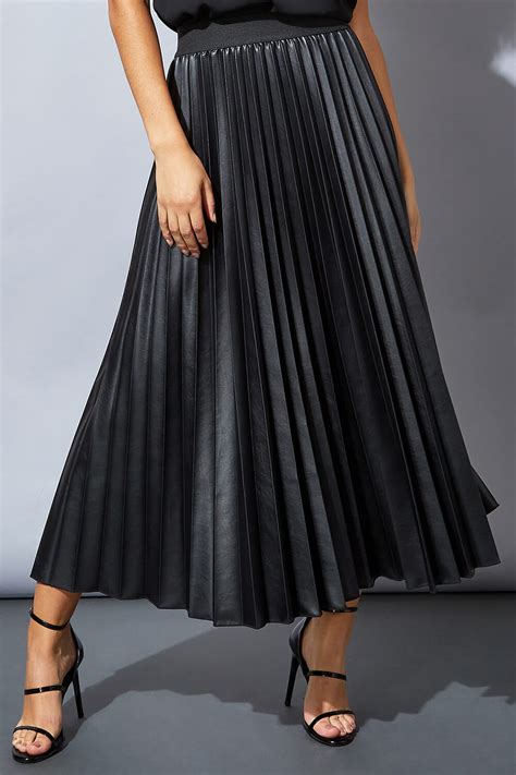 Faux Leather Pleated Maxi Skirt In Black Roman Originals Uk