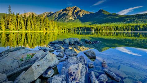 Nature Landscape Mountains Trees Clouds Sky Rocks Lake Forest