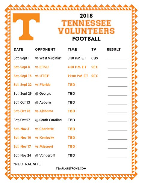 Free Printable Ut Football Schedule Nfl Thursday Night Football Schedule
