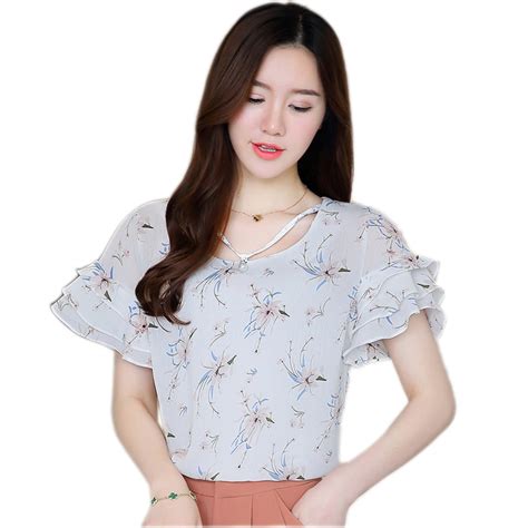 Korean Blouse Shirt Female Chiffon Blouse Floar Shirt Women Blouses