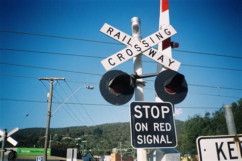 Railway Crossing Sign Stop On Red Signal Mountain P Flickr