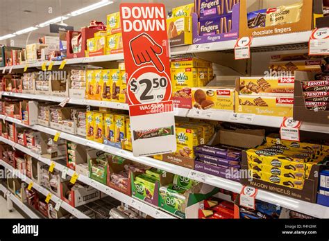 Coles Supermarket In Australia Biscuits And Snacks Displayed For Sale
