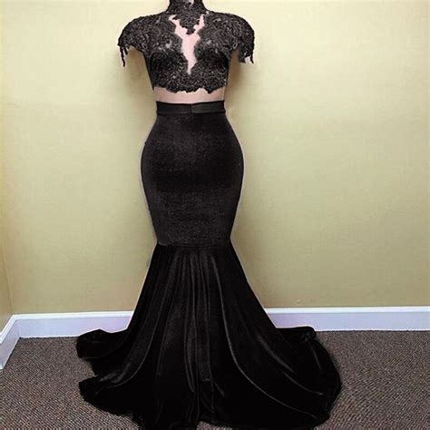 Black Velvet 2 Piece Prom Dress With Lace Top On Luulla