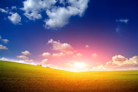 Scenery Sunrises And Sunsets Fields Sky Clouds Nature Wallpapers