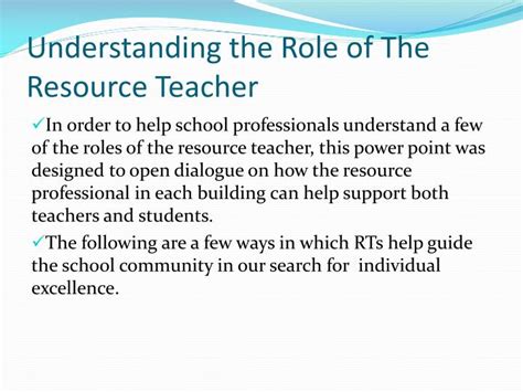 Ppt Understanding The Role Of The Resource Teacher Powerpoint