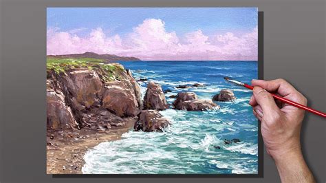 Acrylic Painting Cliff Rocks Seascape Youtube