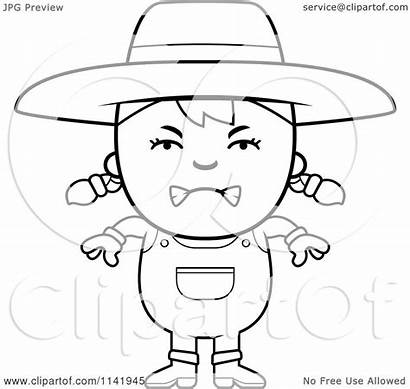 Mean Farmer Boy Cartoon Clipart Coloring Vector