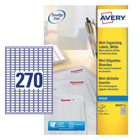 Avery Inkjet Mini Labels 270 Per Sheet White Pack Of 6750 J8659 25