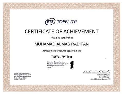 Sertifikat Toefl Itp Achievment Original Lazada Indonesia