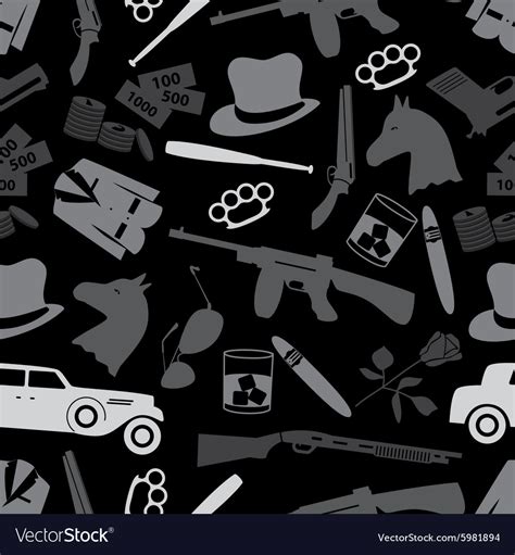 Mafia Criminal Black Symbols And Icons Seamless Vector Image