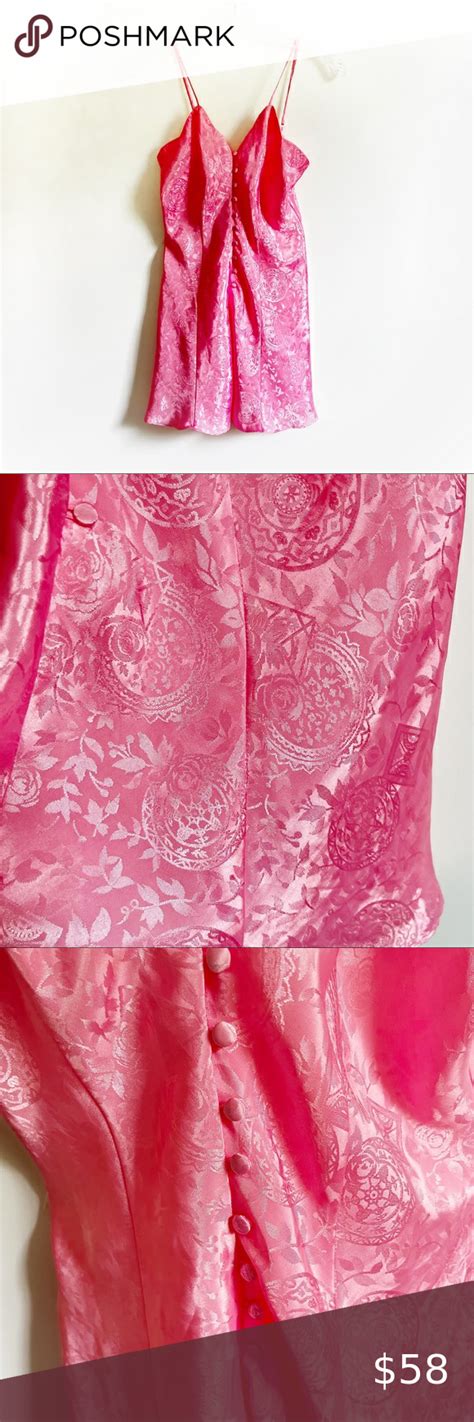 Victorias Secret Slip Nightie Pink Gold Label Vintage Satin Floral Buttons Clothes Design