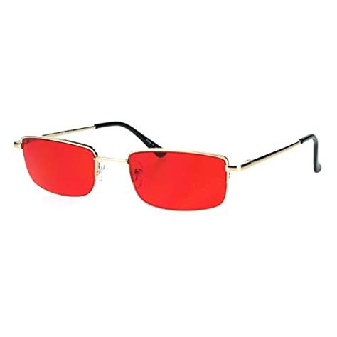 Buy Mens Pop Color Lens Half Rim Narrow Rectangular 90s Dad Sunglasses