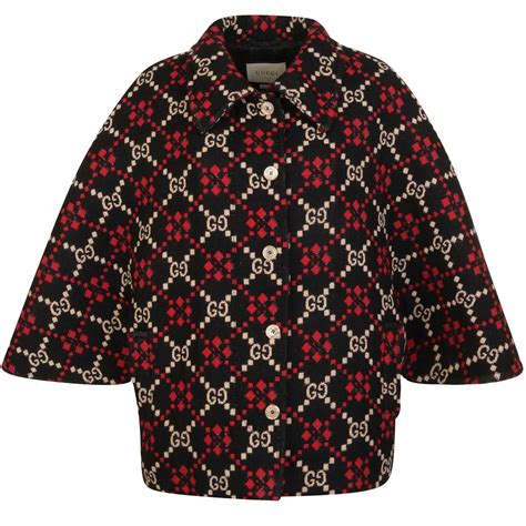 Gucci Womens Gg Diamond Wool Cape Coat Kimonos