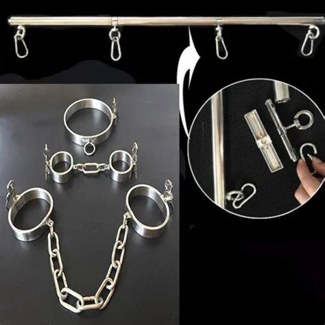 BDSM SPREADER BAR Stainless Steel Collar Wrist Cuffs Ankle Bondage Rack