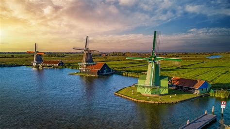 Windmills At Zaanse Schans Drone Netherlands
