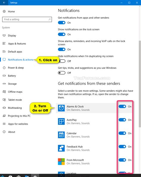 Turn On Or Off Notifications From Apps And Senders In Windows 10