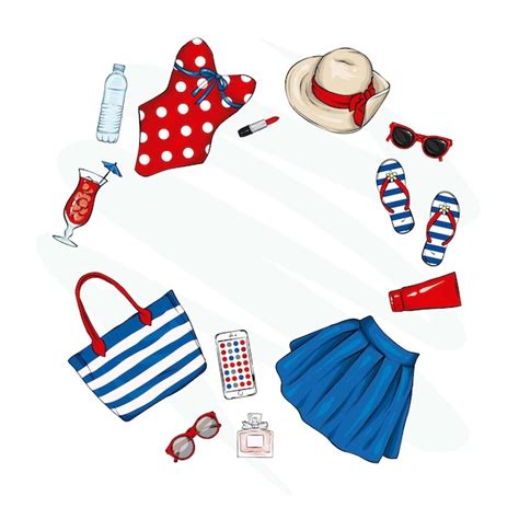 Premium Vector Set Of Womens Stylish Summer Clothes And Accessories