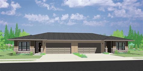 One Story Duplex House Plan With Two Car Garage By Bruinier And Associates