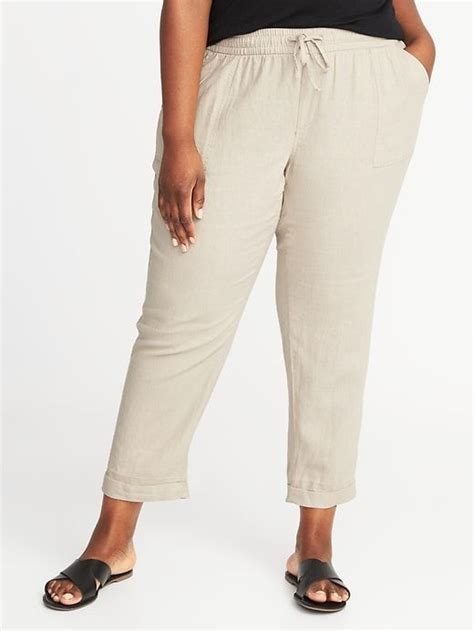 Mid Rise Plus Size Linen Blend Cropped Pants Clothes Cropped Linen