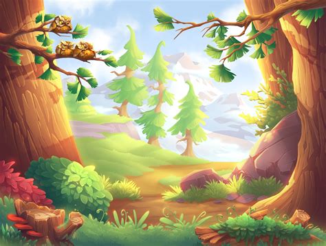 Forest Landscape With The Mountain Range 2d Casual Game Art In 2021