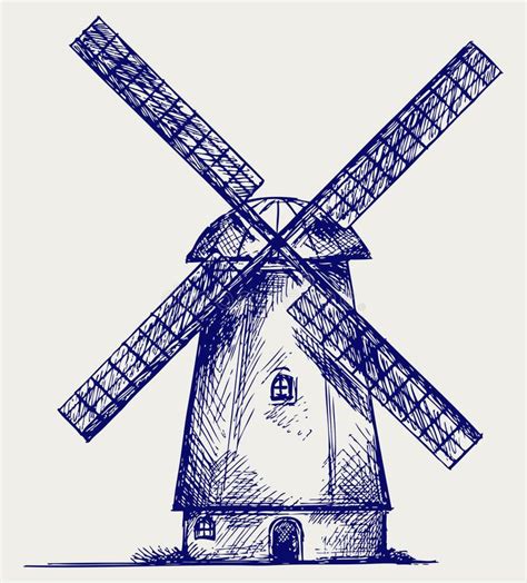 Windmill Sketch Doodle Style Vector Vector Illustration Windmill