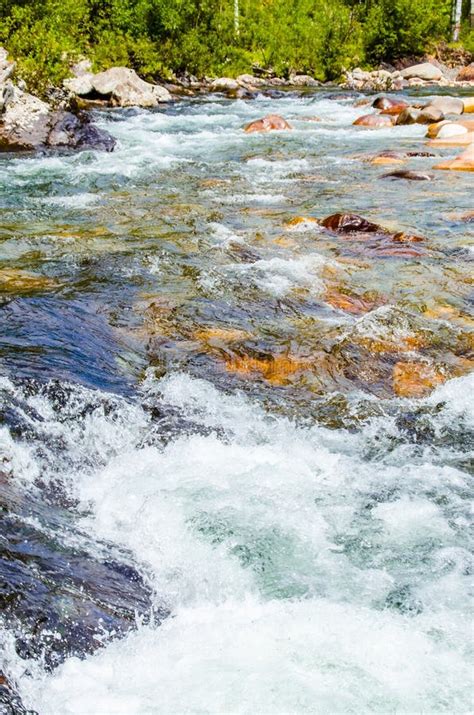 In Summer Rocky Mountain River Water Silk Mountain River Stock Image