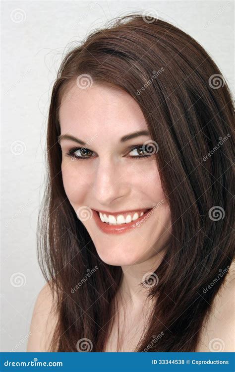 Beautiful Smiling Brunette Headshot Stock Photo Image Of Smile