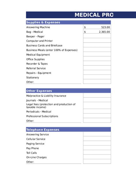 Medical Expense Worksheet Fill Online Printable Fillable Blank