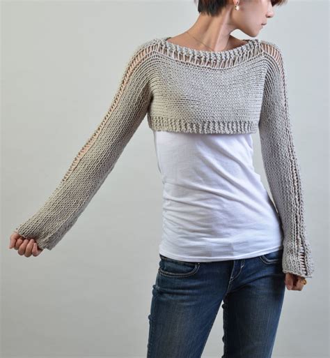 Hand Knit Sweater Little Shrug Cover Up Top In Light Knitted Sweaters Hand Knitted Sweaters