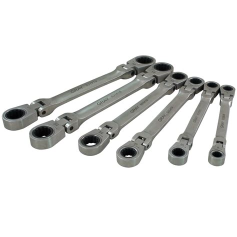 6 Piece Metric Double Box End Flex Head Multi Gear Ratcheting Wrench S