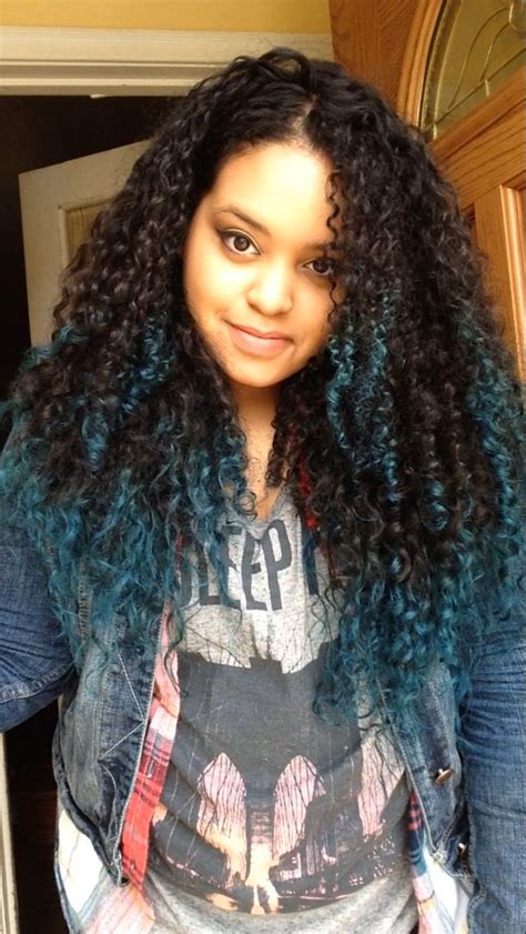 The hair highlights are popular for. Teal tips. Natural curly hair ombré | My Hair | Pinterest