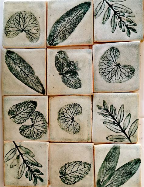 Leaf Patterned Tiles Rowena Quinan Ceramics