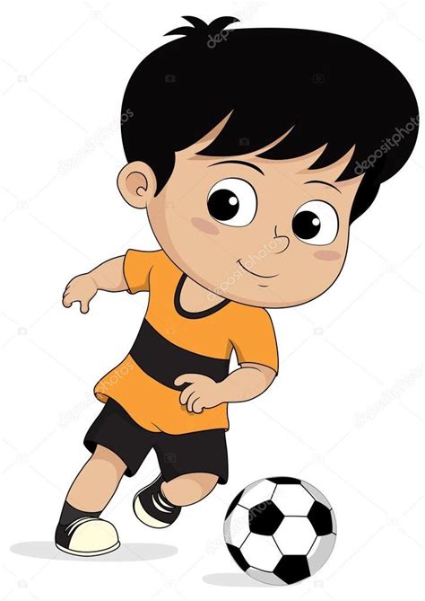 Niños de dibujos animados jugando al fútbol, corriendo y pateando la pelota en el patio de recreo. Pin de nancy rivera en https://mundodelidiomamam.com ...