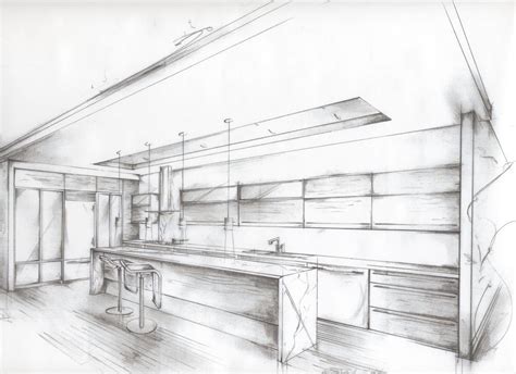 From the series of interior sketching, this is a quick sketch done to explore a kitchen design. Cottage | Modern: Chasing Waterfalls