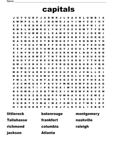 Capitals Word Search Wordmint