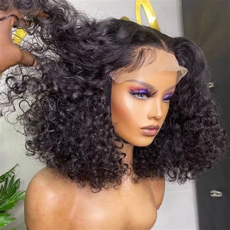 X T Part Curly Human Hair Lace Wigs Brazilian Short Bob Glueless
