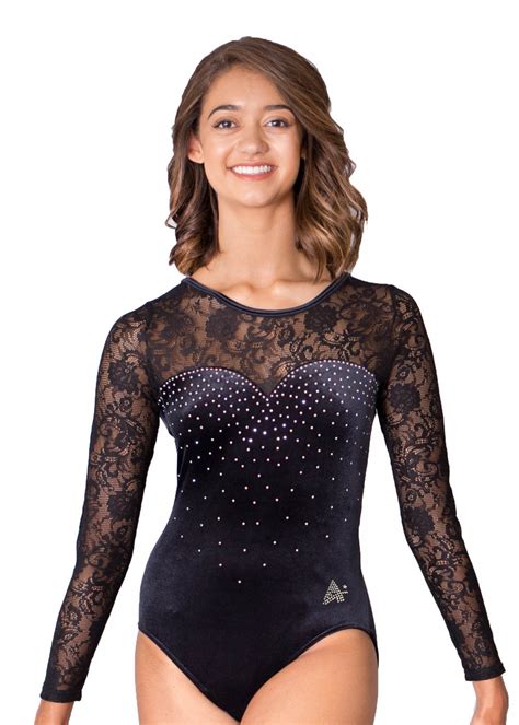 Evelyn M3f01 Black Velour Sweetheart Gymnastics Leotards With Lace A Star Leotards