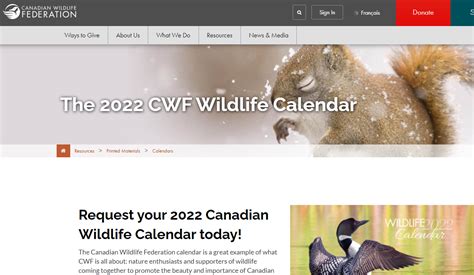 Free 2022 Canadian Wildlife Calendar Canadian Wildlife Federation