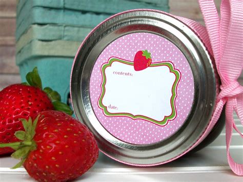 Cute Pink Strawberry Canning Jar Labels Round Mason Jar Etsy
