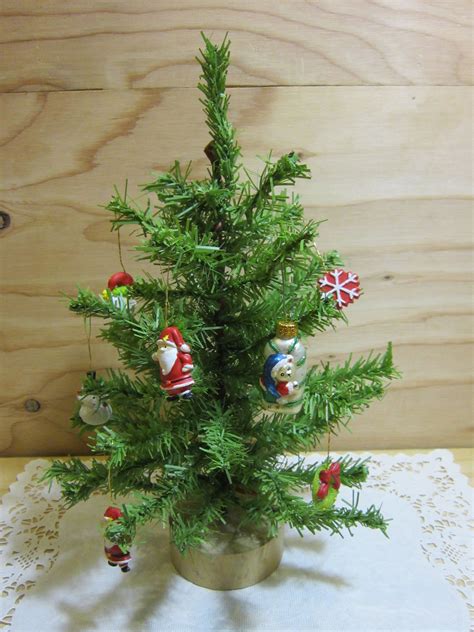 Vintage Miniature 12 Inches Christmas Tree With Ornaments By