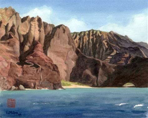 Na Pali Arch Kauai Artwork Hawaii Watercolor Painting By Artist