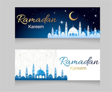 Premium Vector Ramadan Kareem Banner With Mosque Silhouette