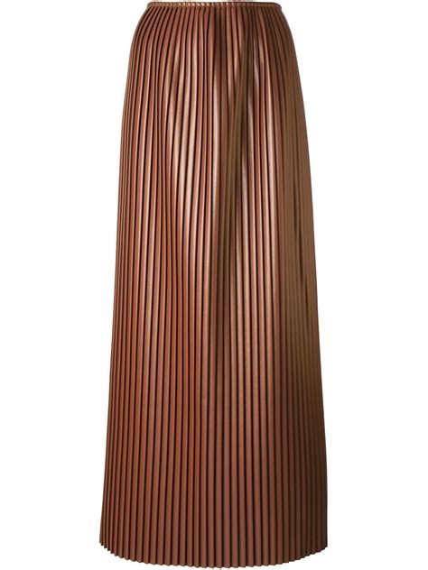 Msgm Long Pleated Skirt In Brown Lyst