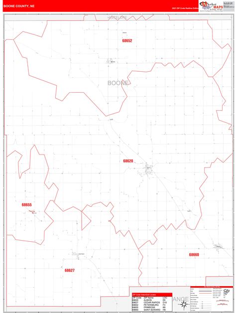 Boone County Ne Zip Code Wall Map Red Line Style By Marketmaps