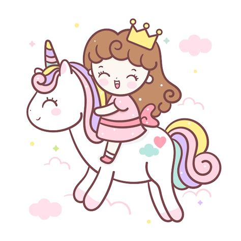 Premium Vector Cute Unicorn And Little Princess Cartoon