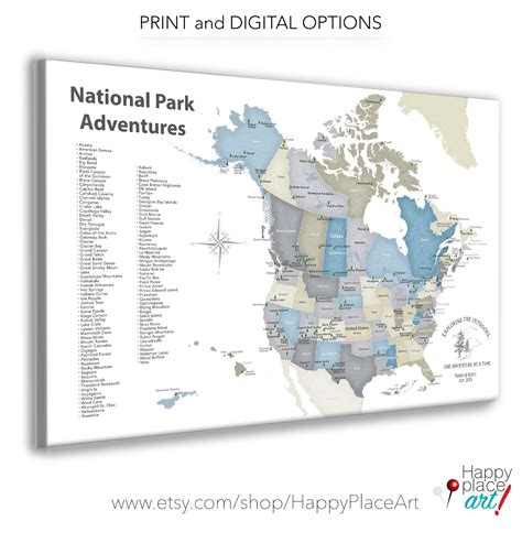 North American National Parks Map Print Or Push Pin Maps List Of Parks